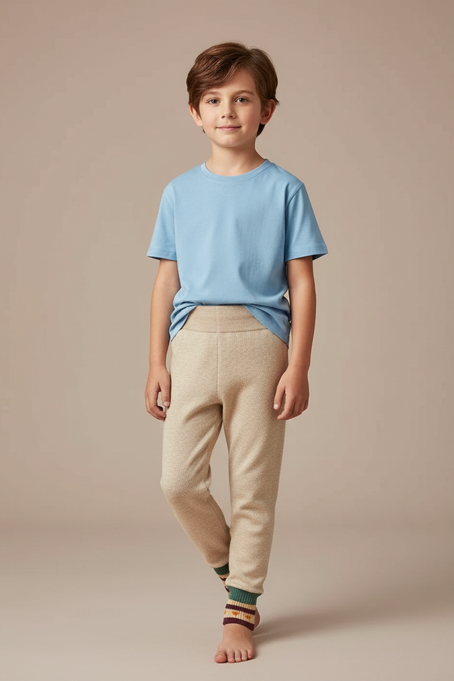 Pantalon Blanc Tricoté Côtelé Confortable Enfant Garçon - Beige Maille