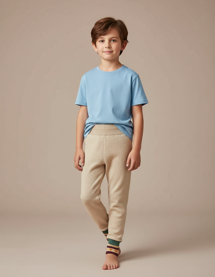 Pantalon Blanc Tricoté Côtelé Confortable Enfant Garçon - Beige Maille