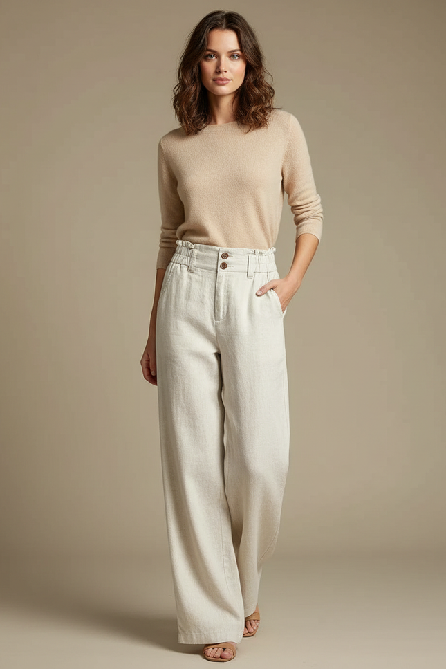 Blanc Cassé Pantalon - Beige Lin