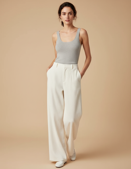 Pantalon Blanc Velours Femme - Cordé