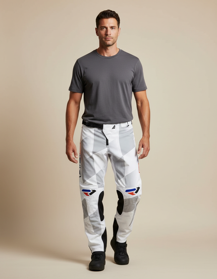 Pantalon Blanc A Carreaux - Imprimé Polyester