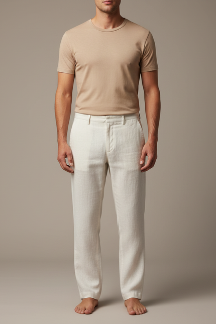 Pantalon Blanc Lin Ample Décontracté Homme
