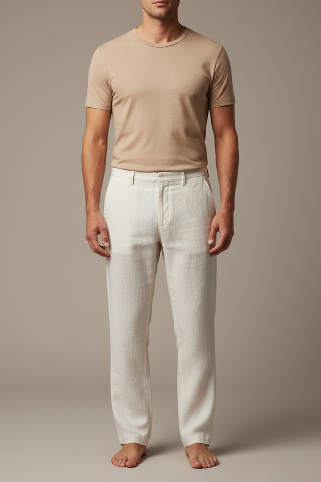 Pantalon Blanc Lin Ample Décontracté Homme