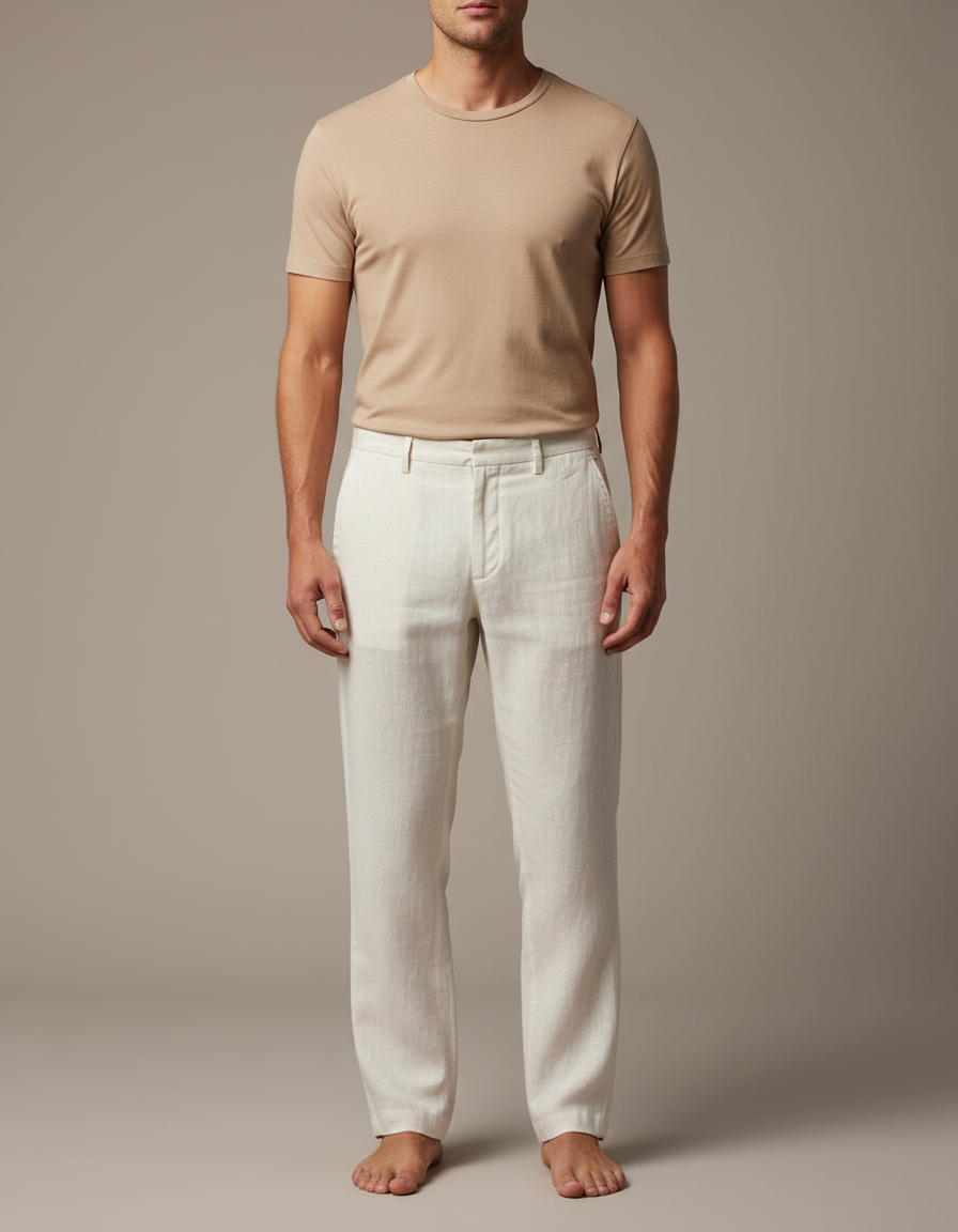 Pantalon Blanc Lin Ample Décontracté Homme