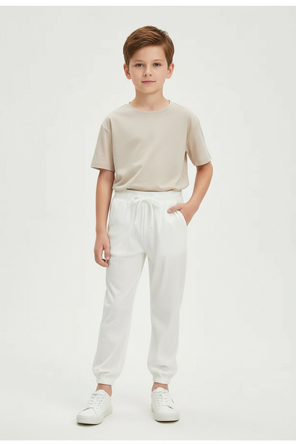 Pantalon Blanc Plissé Ample Cordon Enfant - Cordé
