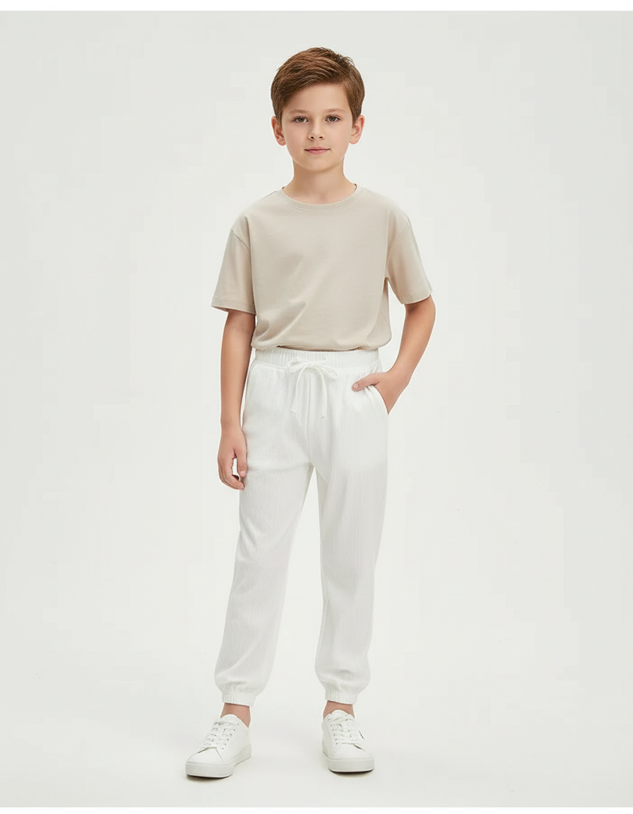 Pantalon Blanc Plissé Ample Cordon Enfant - Cordé