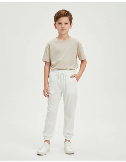 Pantalon Blanc Plissé Ample Cordon Enfant - Cordé