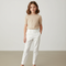Pantalon Blanc Droit Boutons Taille Haute Élégant - Gabardine