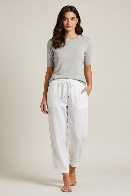 Pantalon Blanc Fluide Ample Décontracté Lin