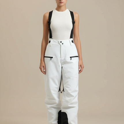 Pantalon Blanc Ski Imperméable Bretelles Unisexe Hiver - Polyester