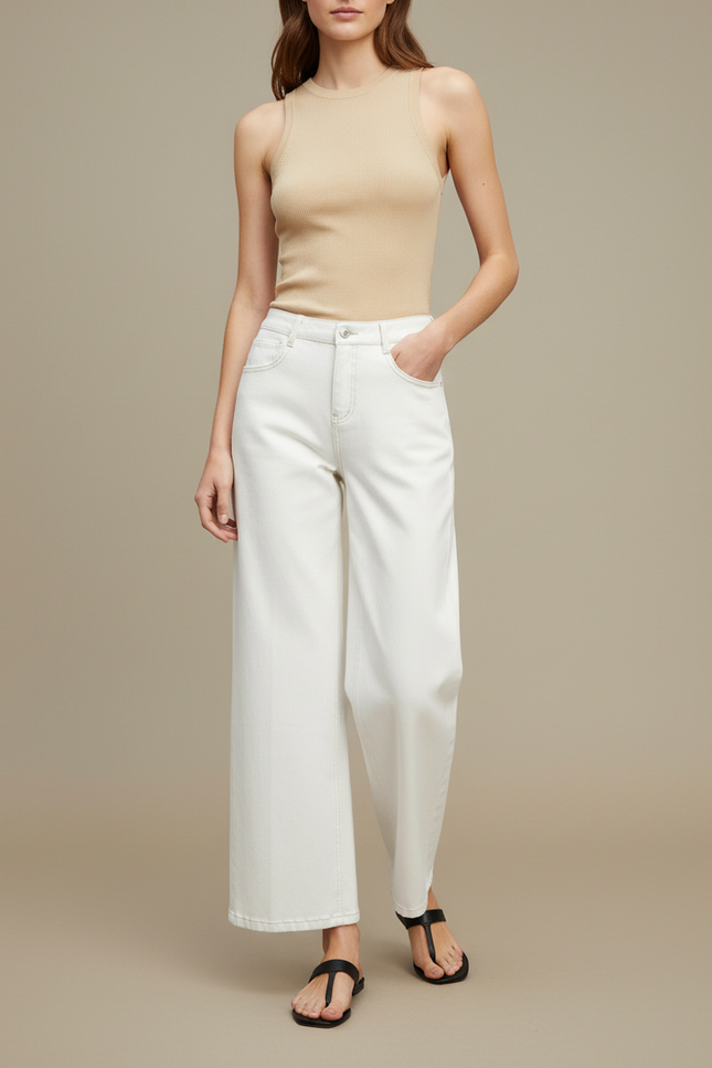 Pantalon Blanc Droit Ample Taille Haute Femme - Jean