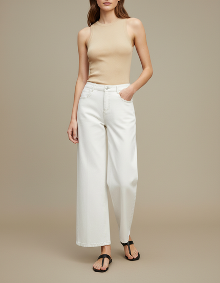 Pantalon Blanc Droit Ample Taille Haute Femme - Jean