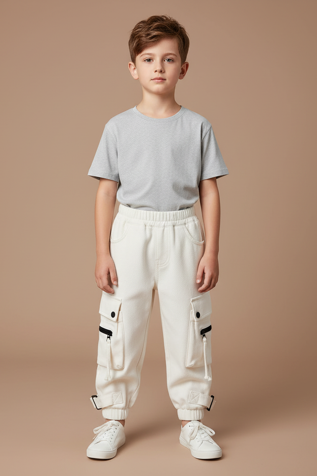 Pantalon Blanc Cargo Ample Garçon Décontracté - Molleton