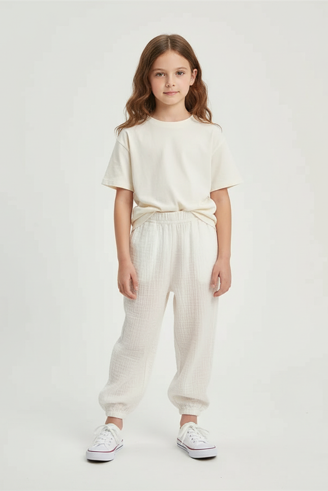 Pantalon Blanc Coton Gaufré Ample Enfant Estival