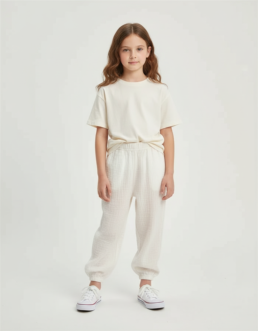 Pantalon Blanc Coton Gaufré Ample Enfant Estival