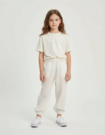 Pantalon Blanc Coton Gaufré Ample Enfant Estival
