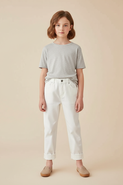 Pantalon Blanc Coton Droit Enfant Décontracté