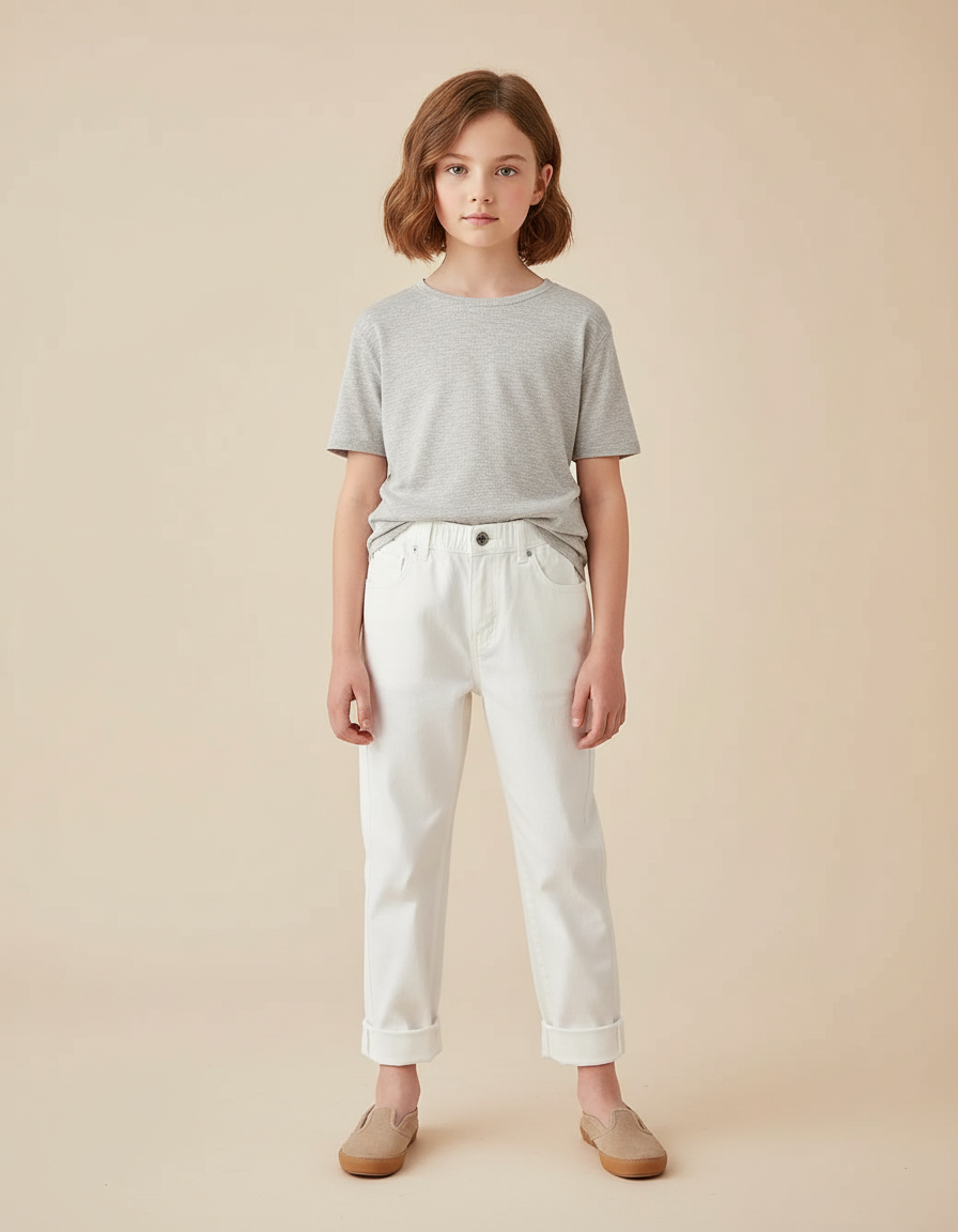 Pantalon Blanc Coton Droit Enfant Décontracté