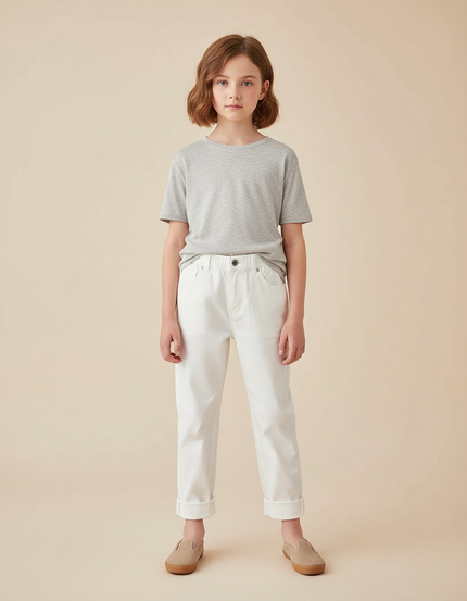 Pantalon Blanc Coton Droit Enfant Décontracté