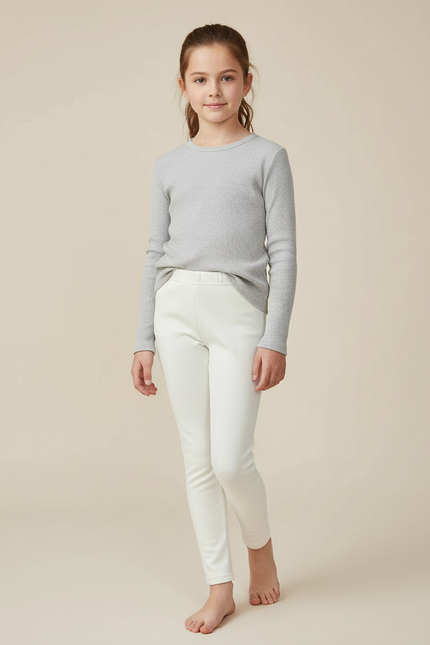 Pantalon Blanc Ajusté Chaud Épais Fille - Molleton