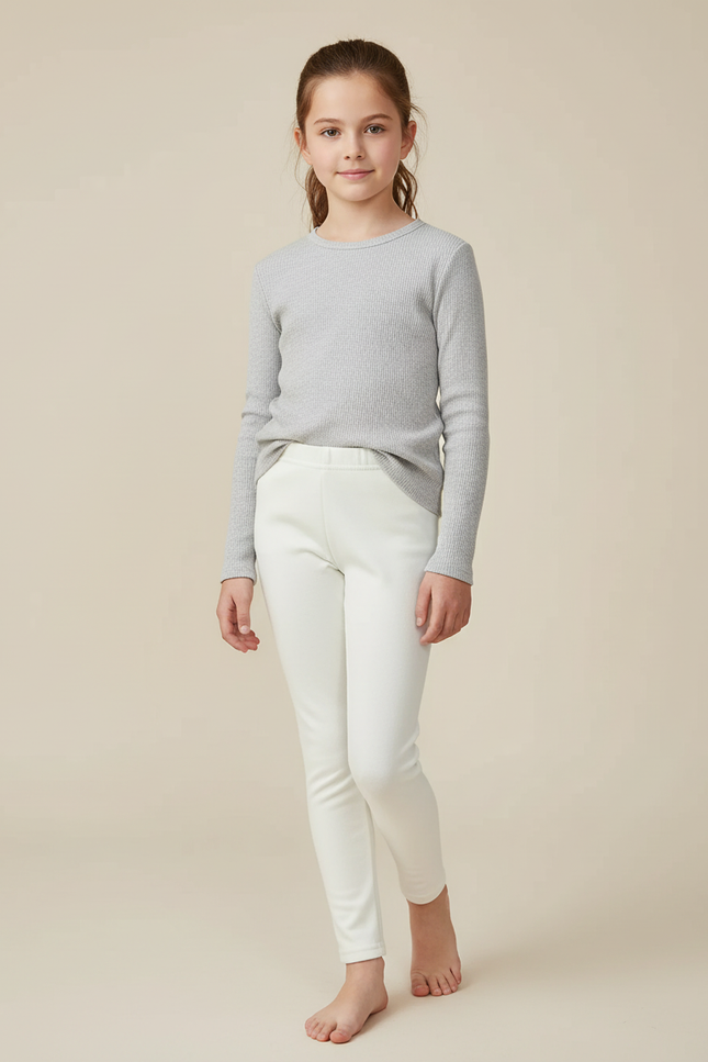 Pantalon Blanc Ajusté Chaud Épais Fille - Molleton