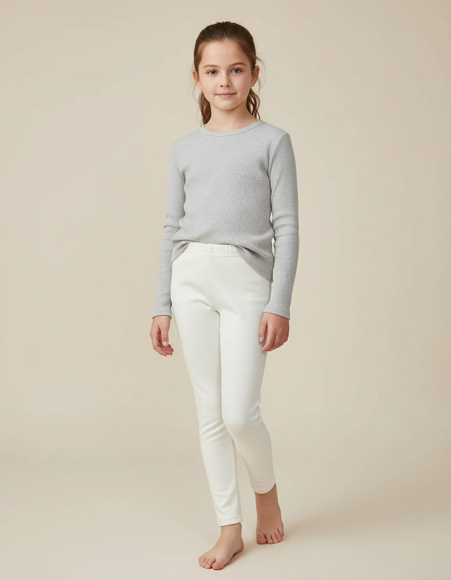 Pantalon Blanc Ajusté Chaud Épais Fille - Molleton