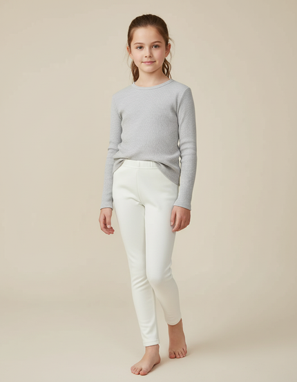 Pantalon Blanc Ajusté Chaud Épais Fille - Molleton
