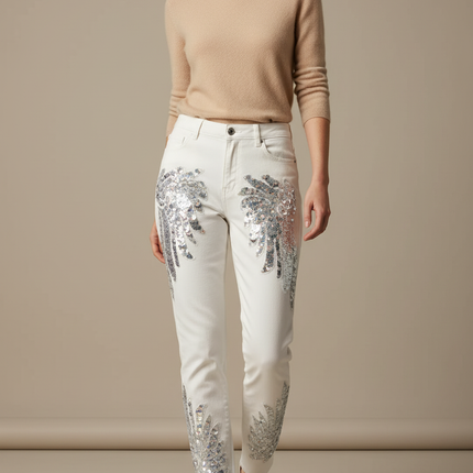 Pantalon Blanc Jean Skinny Paillettes Phoenix Femme