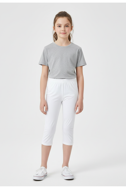Pantalon Blanc Fille Court Confortable Stretch - Polyester