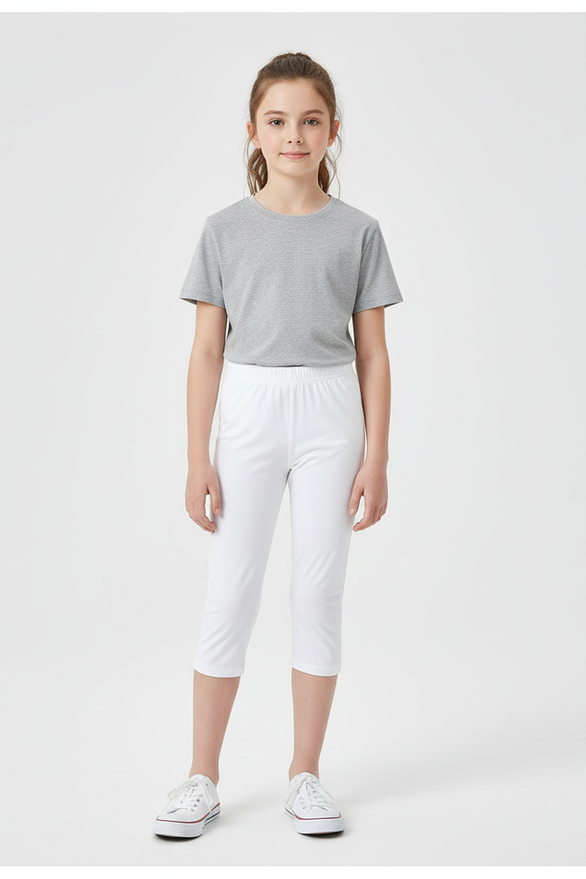 Pantalon Blanc Fille Court Confortable Stretch - Polyester