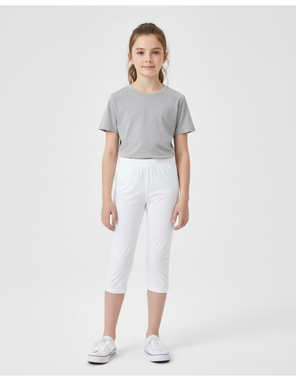 Pantalon Blanc Fille Court Confortable Stretch - Polyester