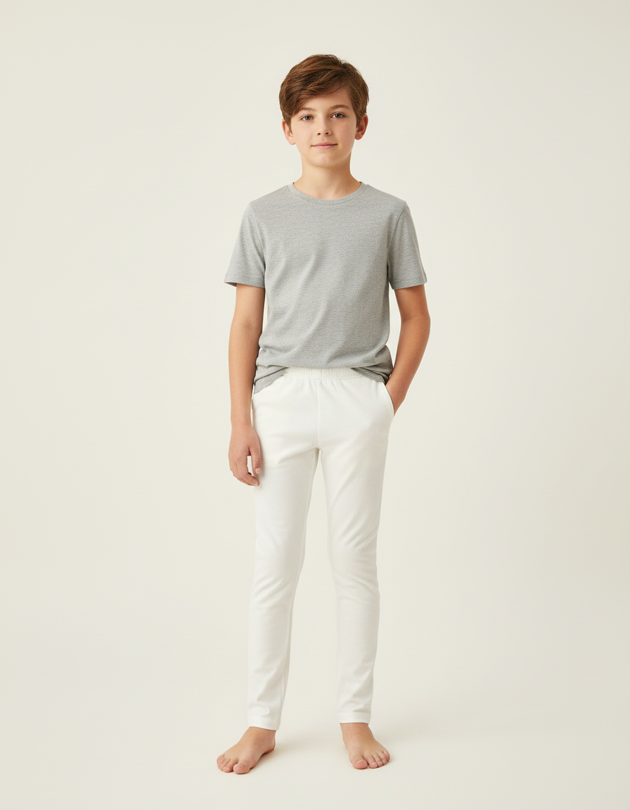 Pantalon Blanc Enfant Coton Casual Slim