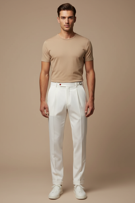 Pantalon Blanc Plissé Habillé Décontracté Homme - Gabardine