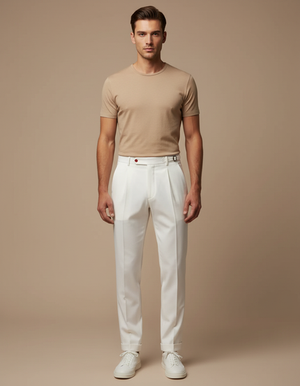 Pantalon Blanc Plissé Habillé Décontracté Homme - Gabardine