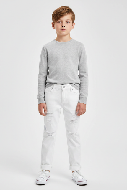 Pantalon Blanc Déchiré Denim Enfant Garçon - Jean