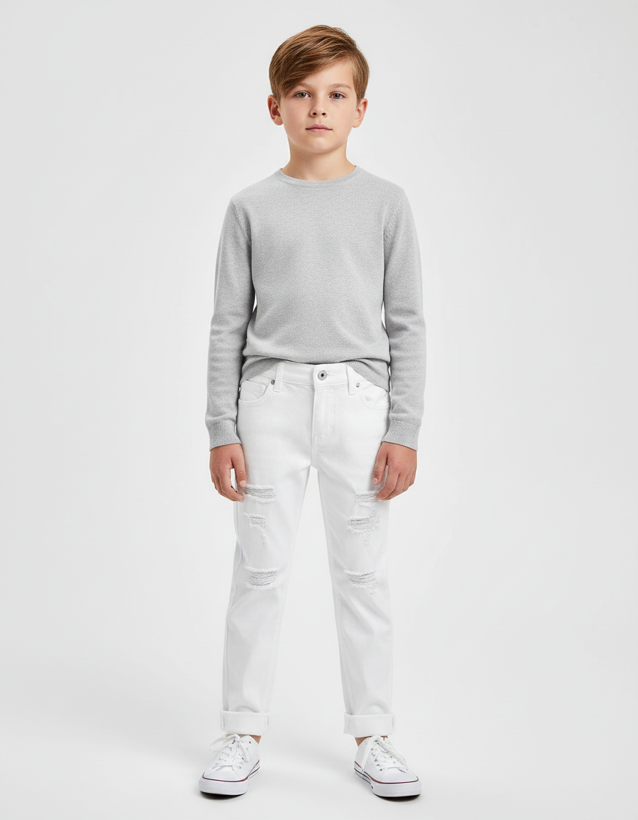 Pantalon Blanc Déchiré Denim Enfant Garçon - Jean