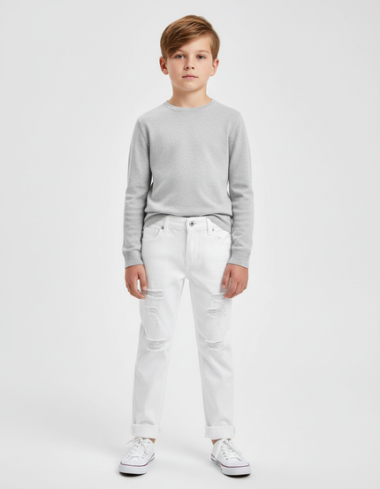 Pantalon Blanc Déchiré Denim Enfant Garçon - Jean