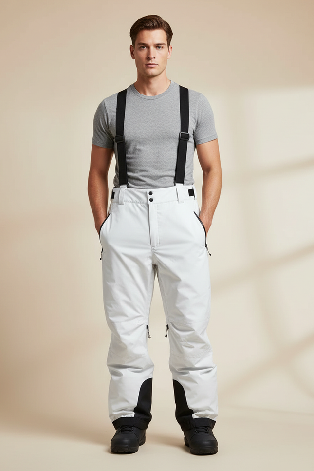Pantalon Blanc Ski Imperméable Coupe-Vent Neige Homme - Polyester