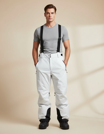 Pantalon Blanc Ski Imperméable Coupe-Vent Neige Homme - Polyester