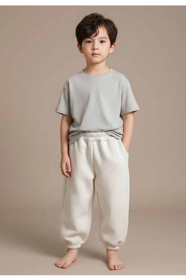 Pantalon Blanc Ample Molleton Doux Enfant Garçon - Gris