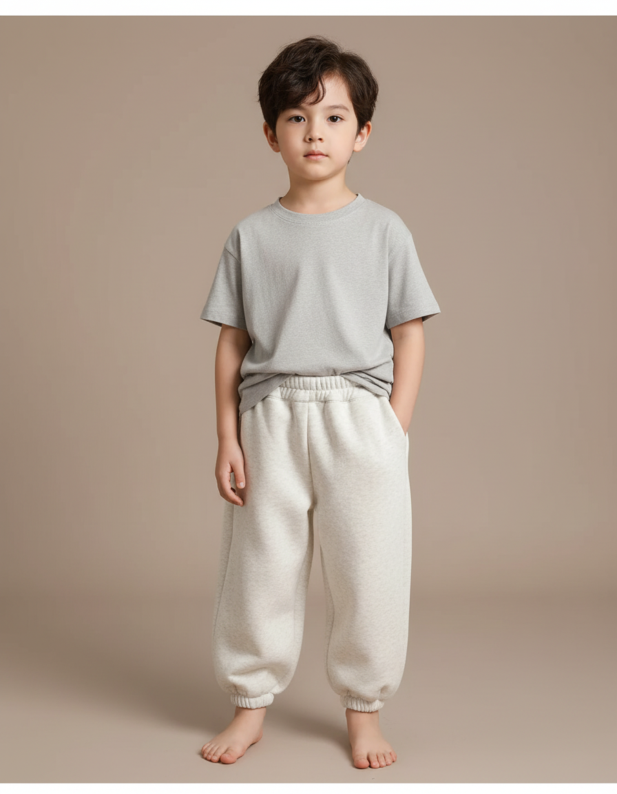 Pantalon Blanc Ample Molleton Doux Enfant Garçon - Gris