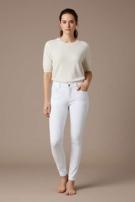 Pantalon Blanc Slim Équestre Stretch Femme - Coton