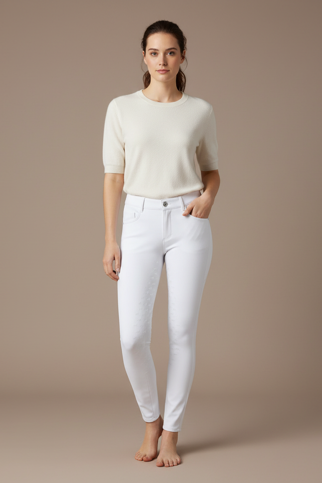 Pantalon Blanc Slim Équestre Stretch Femme - Coton