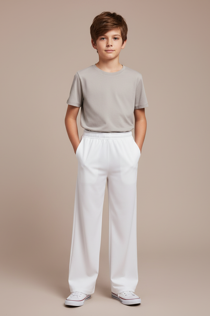 Pantalon Blanc Ample Fluide Garçon Décontracté - Polyester