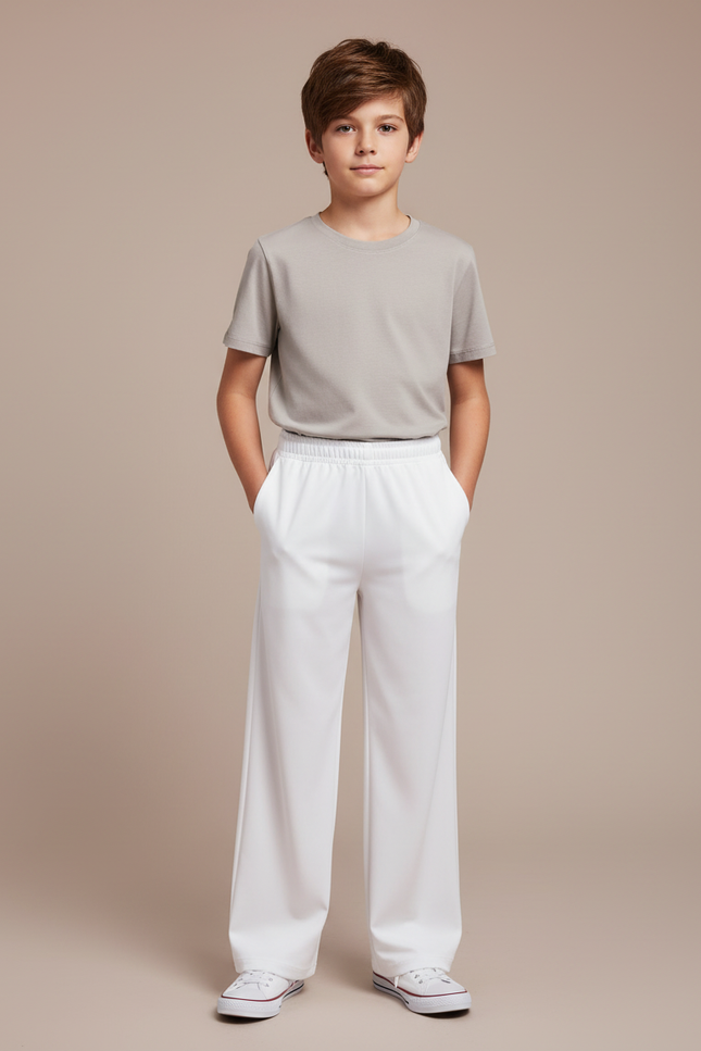 Pantalon Blanc Ample Fluide Garçon Décontracté - Polyester