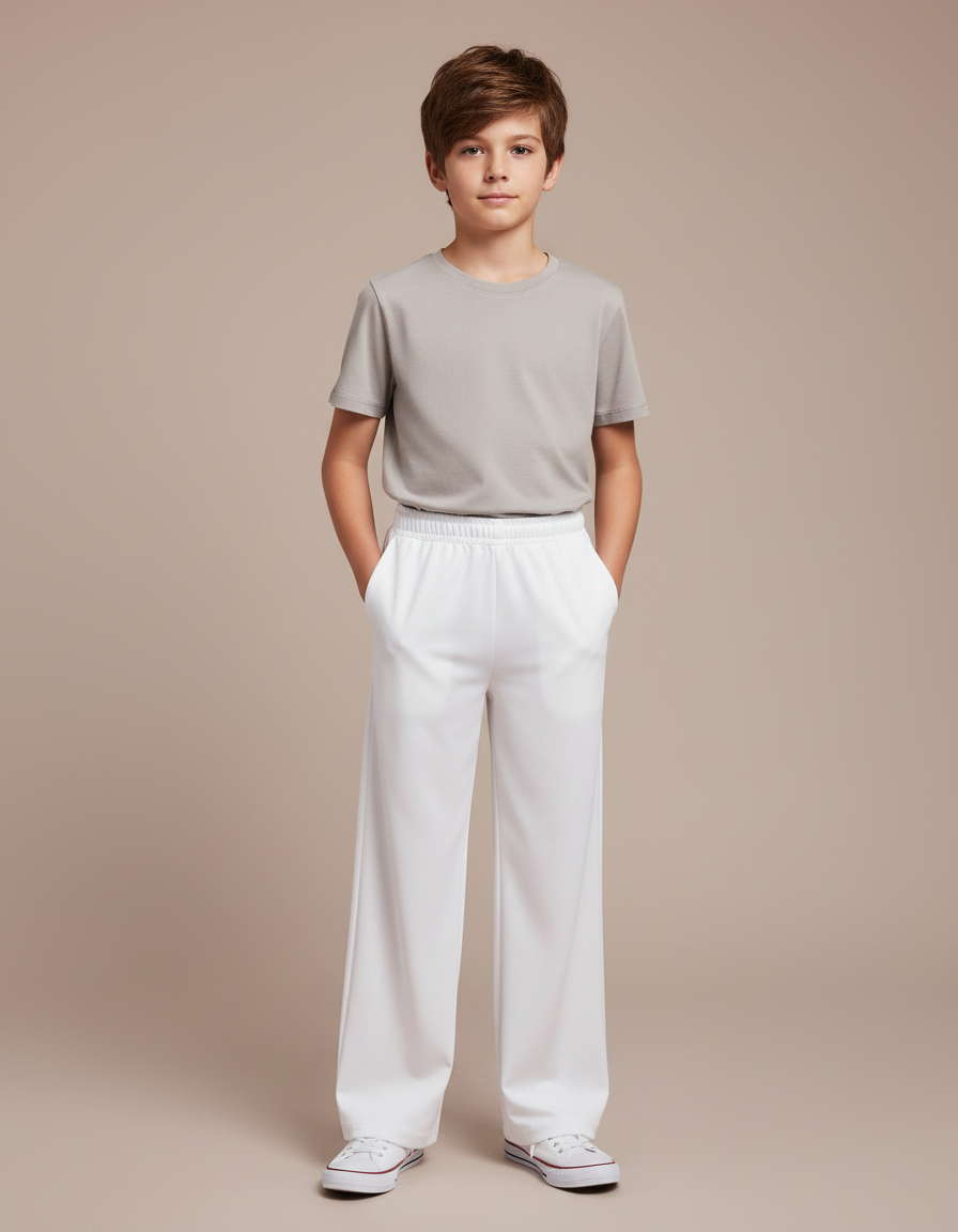 Pantalon Blanc Ample Fluide Garçon Décontracté - Polyester