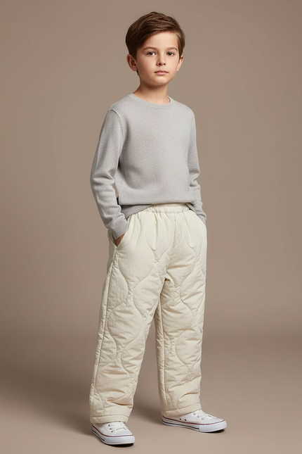 Pantalon Blanc Matelassé Garçon Chaud Hiver Décontracté - Beige Polyester
