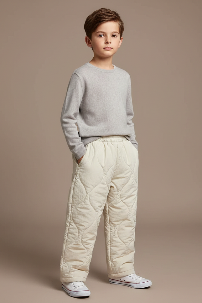 Pantalon Blanc Matelassé Garçon Chaud Hiver Décontracté - Beige Polyester