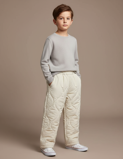Pantalon Blanc Matelassé Garçon Chaud Hiver Décontracté - Beige Polyester