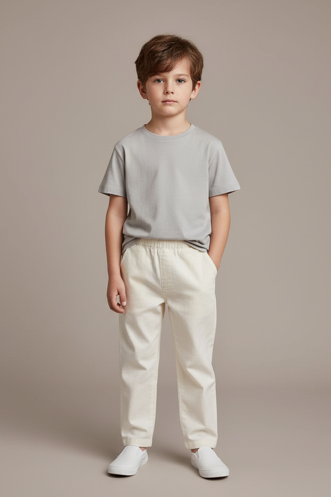 Pantalon Blanc Enfant Coton Décontracté Taille Élastique